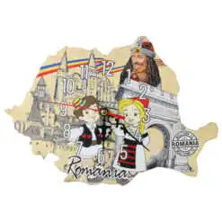 Ceas de perete din lemn Harta - Romania 25x17 CM