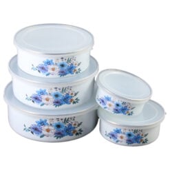 Set 5 caserole emailate cu capac din plastic
