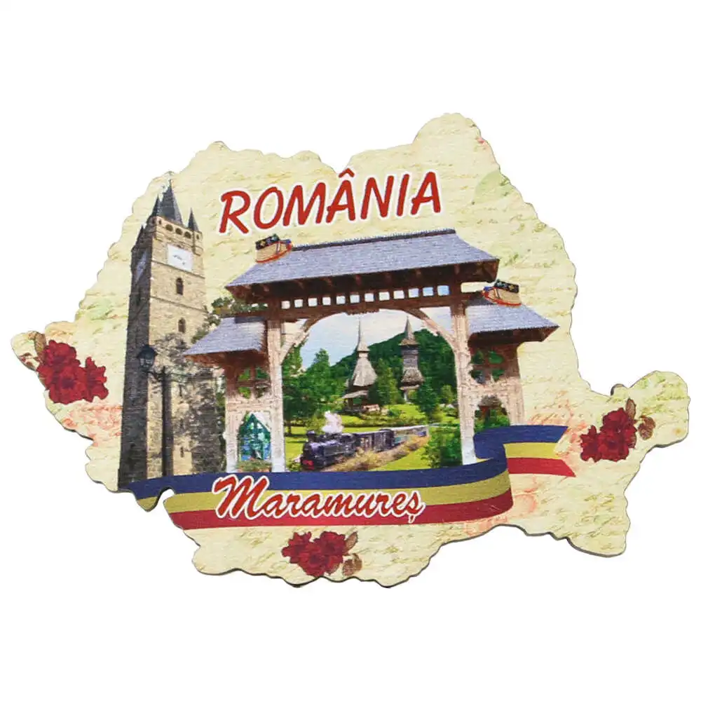 Magnet de frigider din lemn Maramures 9 x 6 cm Magnet de frigider din lemn Maramures 9 x 6 cm