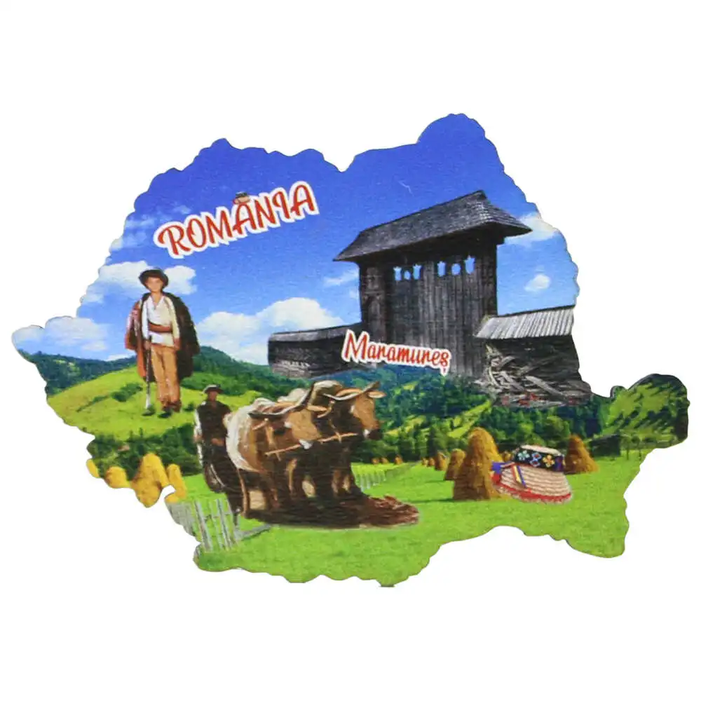 Magnet de frigider din lemn Maramures 9 x 6 cm Magnet de frigider din lemn Maramures 9 x 6 cm