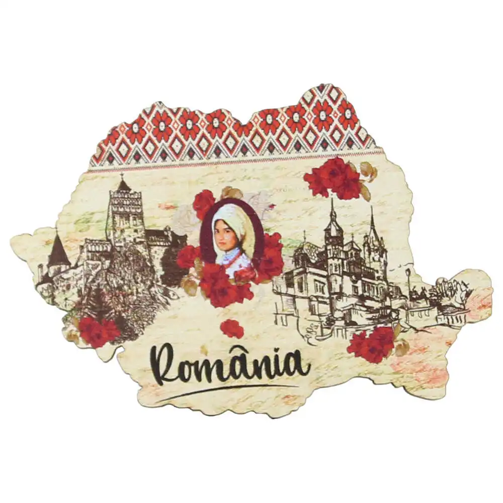 Magnet frigider din lemn "Romania" 9x6 CM