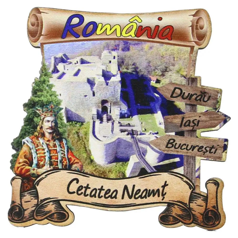Magnet frigider din lemn "Cetatea Neamt" 8x8 CM Magnet frigider din lemn "Cetatea Neamt" 8x8 CM