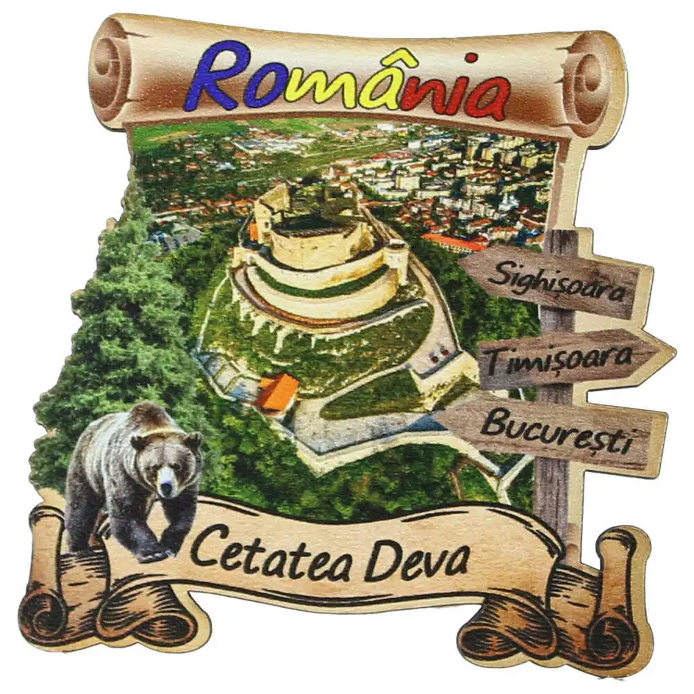 Magnet frigider din lemn "Cetatea Deva" 8x8 CM Magnet frigider din lemn "Cetatea Deva" 8x8 CM