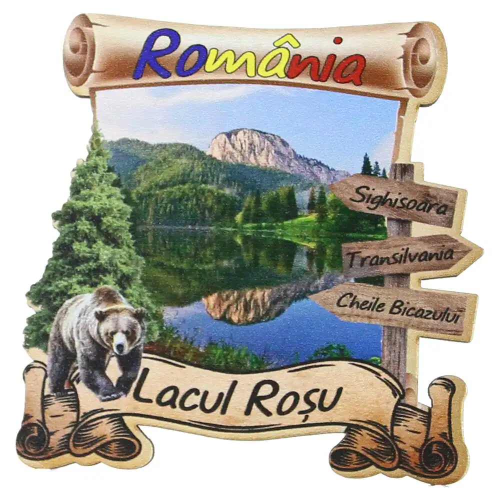 Magnet frigider din lemn "Lacul Rosu" 8x8 CM Magnet frigider din lemn "Lacul Rosu" 8x8 CM
