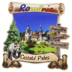 Magnet frigider din lemn "Castelul Peles" 8x8 CM