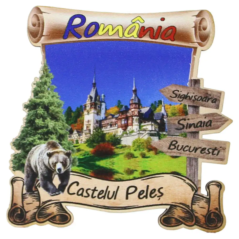 Magnet frigider din lemn "Castelul Peles" 8x8 CM Magnet frigider din lemn "Castelul Peles" 8x8 CM