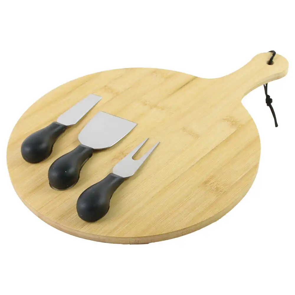 Set servire branzeturi cu tava din bambus si 3 cutite Set servire branzeturi cu tava din bambus si 3 cutite