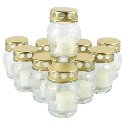 Set 10 candela din sticla cu capac 10 CM