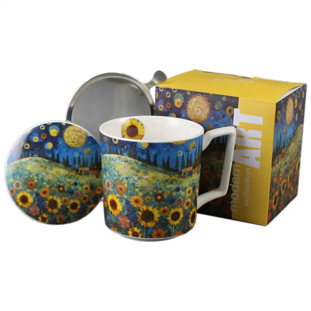 Cana portelan cu infuzor metalic si capac 450 ml Cana portelan cu infuzor metalic si capac 450 ml
