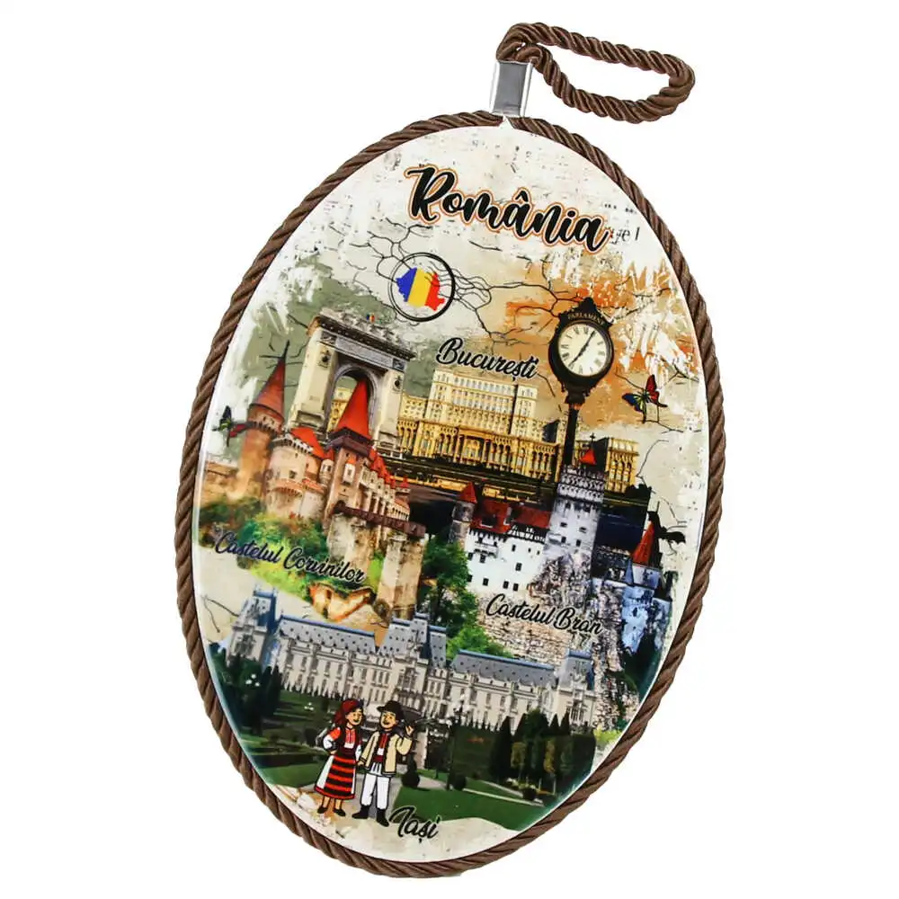 Decor perete oval din ceramica Romania 14 x 20 cm Castele Decor perete oval din ceramica Romania 14 x 20 cm Castele