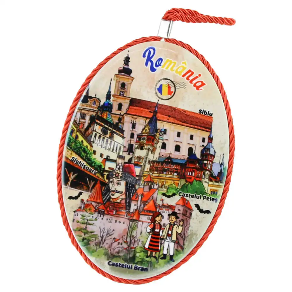 Decor perete oval din ceramica Romania 14 x 20 cm Cladiri faimoase Decor perete oval din ceramica Romania 14 x 20 cm Cladiri faimoase