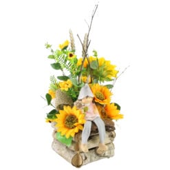 Aranjament de toamna cu floarea soarelui si figurina din ceramica 20x40 CM