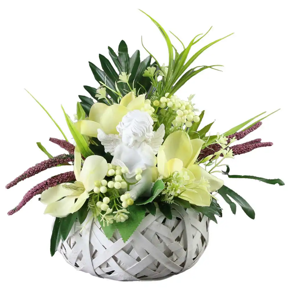 Aranjament floral pentru cimitir cu ingeras 30 CM Aranjament floral pentru cimitir cu ingeras 30 CM