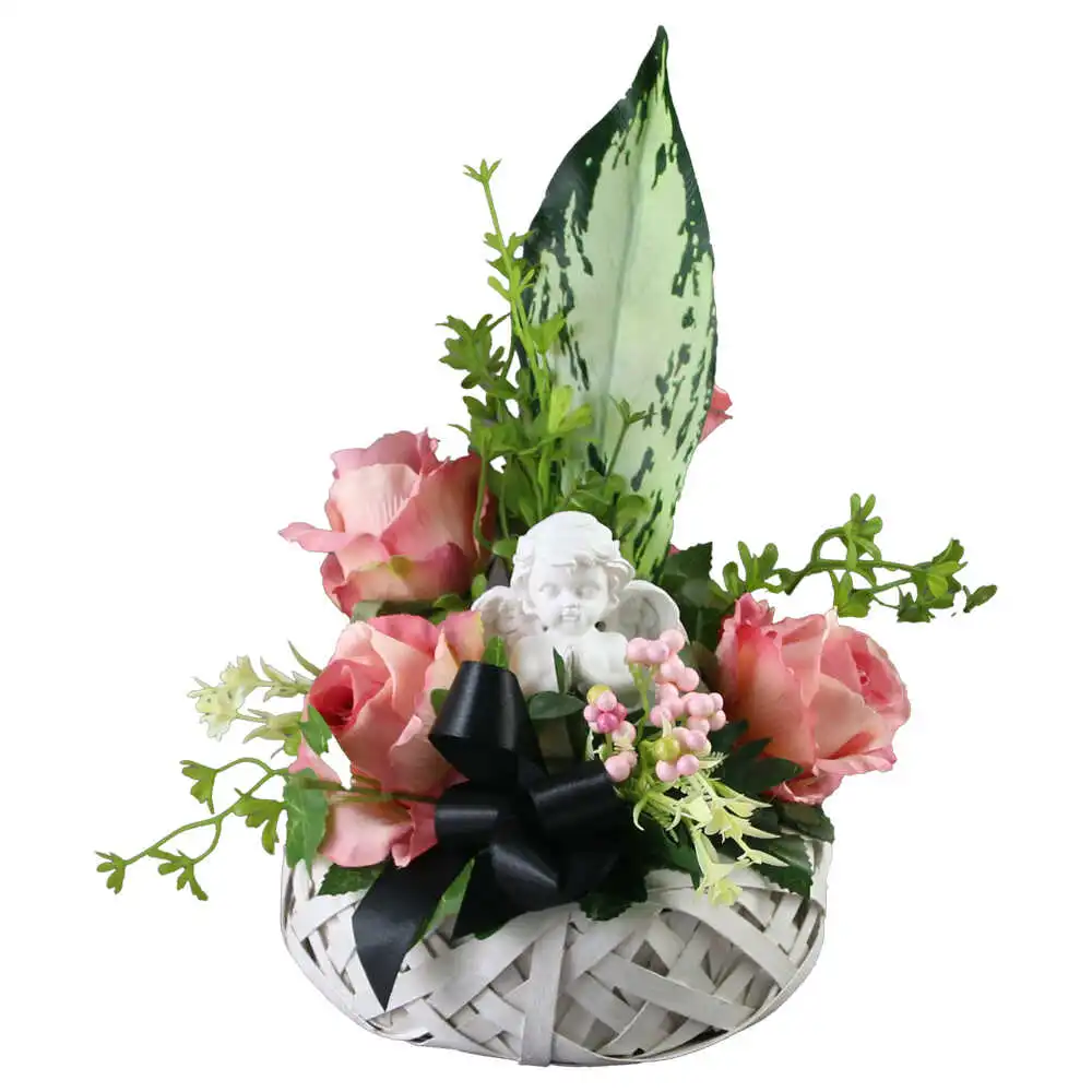 Aranjament floral pentru cimitir cu ingeras 30 CM Aranjament floral pentru cimitir cu ingeras 30 CM
