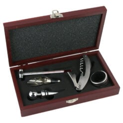 Set 5 accesorii pentru vin in cutie de lemn