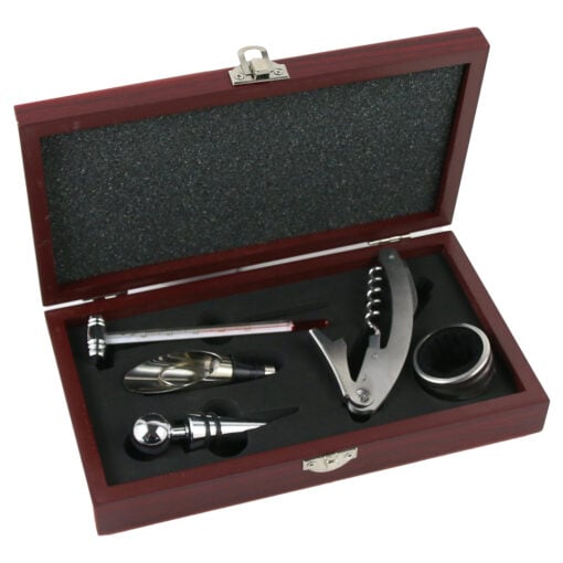Set 5 accesorii pentru vin in cutie de lemn