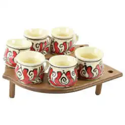 Suport lemn Potcoavacu 6 canite din ceramica