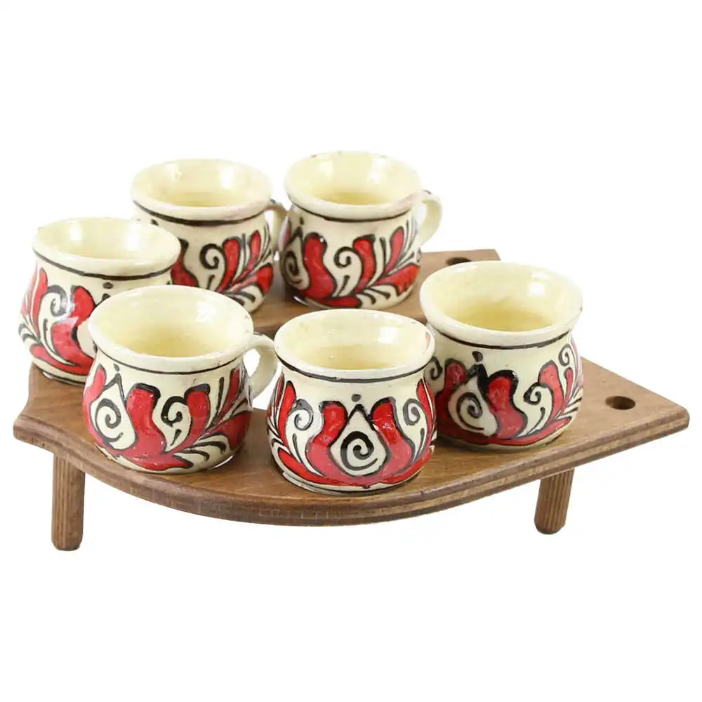 Suport lemn Potcoavacu 6 canite din ceramica