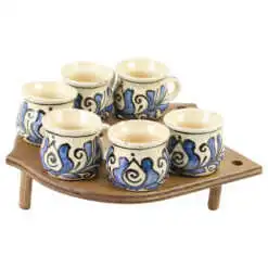 Suport lemn Potcoavacu 6 canite din ceramica