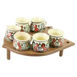 Suport lemn Potcoavacu 6 canite din ceramica