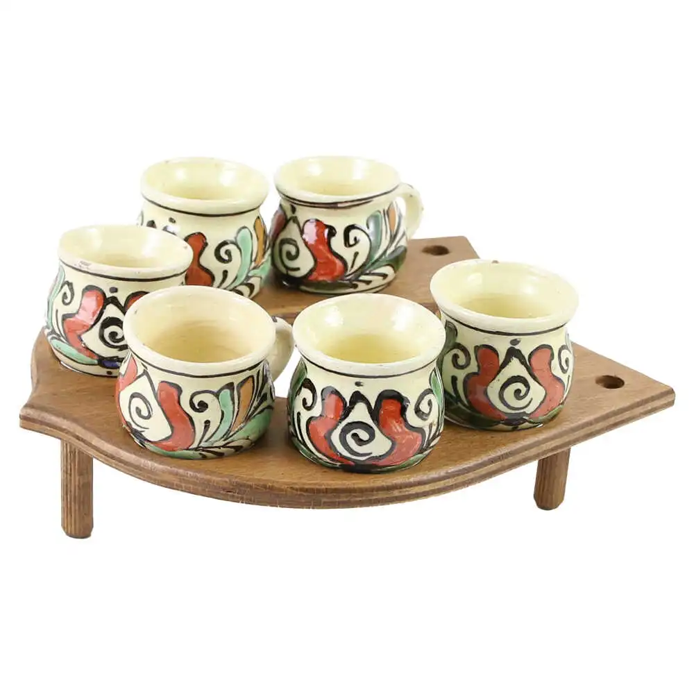 Suport lemn Potcoavacu 6 canite din ceramica