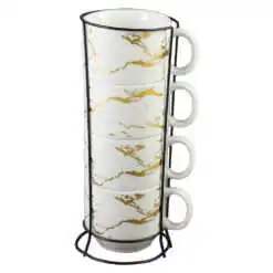 Set 4 cesti din ceramica cu suport metalic