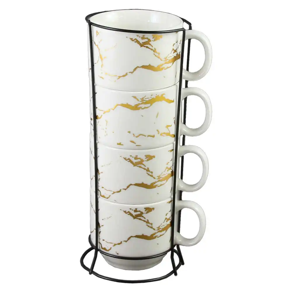Set 4 cesti din ceramica cu suport metalic