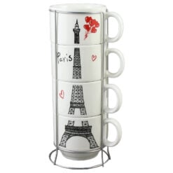 Set 4 cesti din ceramica cu suport metalic