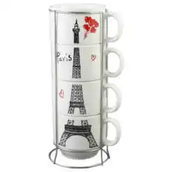 Set 4 cesti din ceramica cu suport metalic