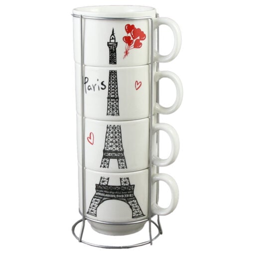 Set 4 cesti din ceramica cu suport metalic