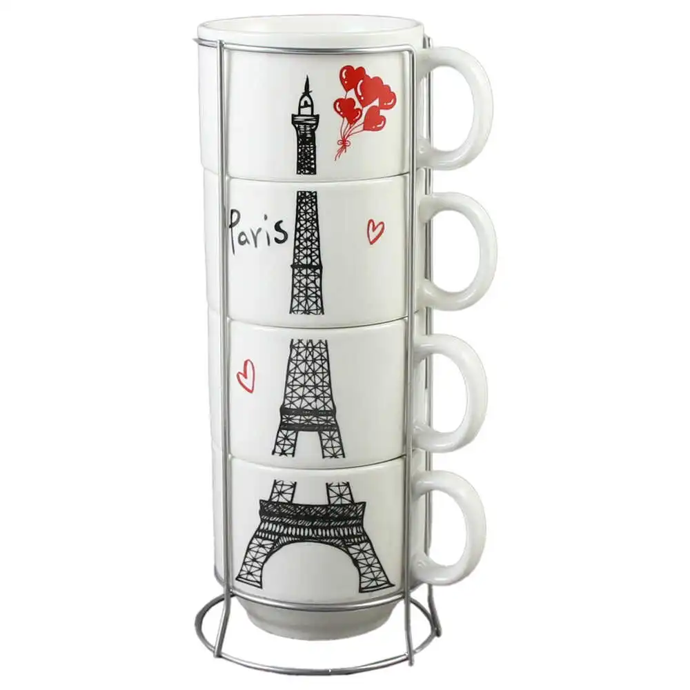 Set 4 cesti din ceramica cu suport metalic Set 4 cesti din ceramica cu suport metalic