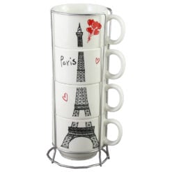 Set 4 cesti din ceramica cu suport metalic