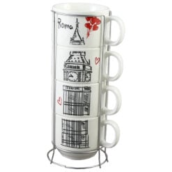 Set 4 cesti din ceramica cu suport metalic