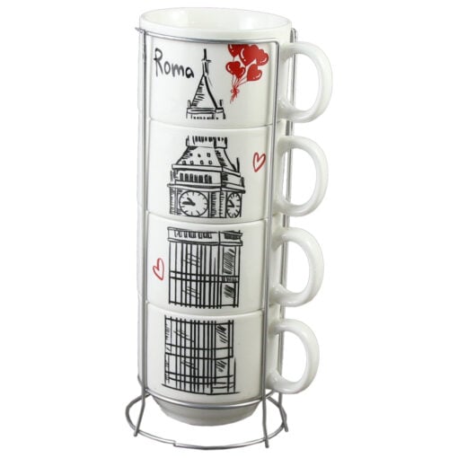 Set 4 cesti din ceramica cu suport metalic