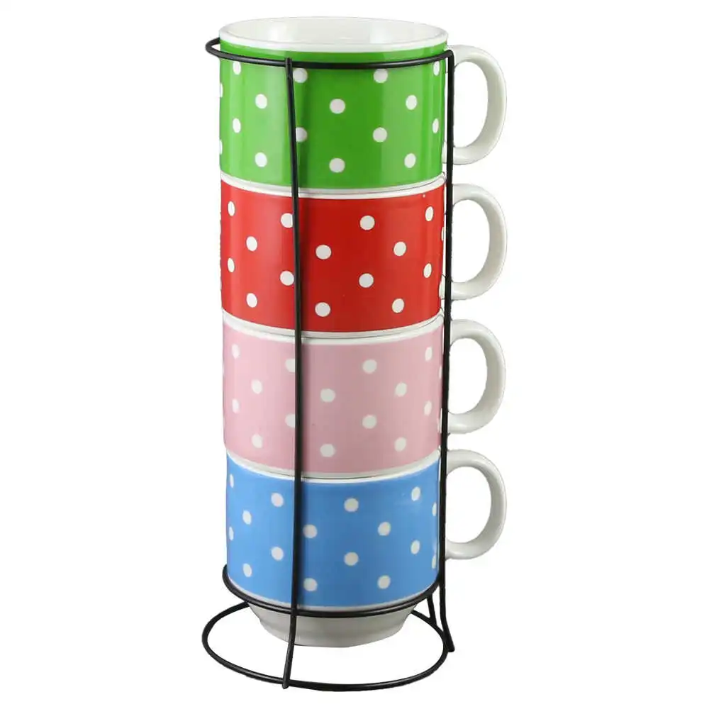 Set 4 cesti din ceramica cu suport metalic