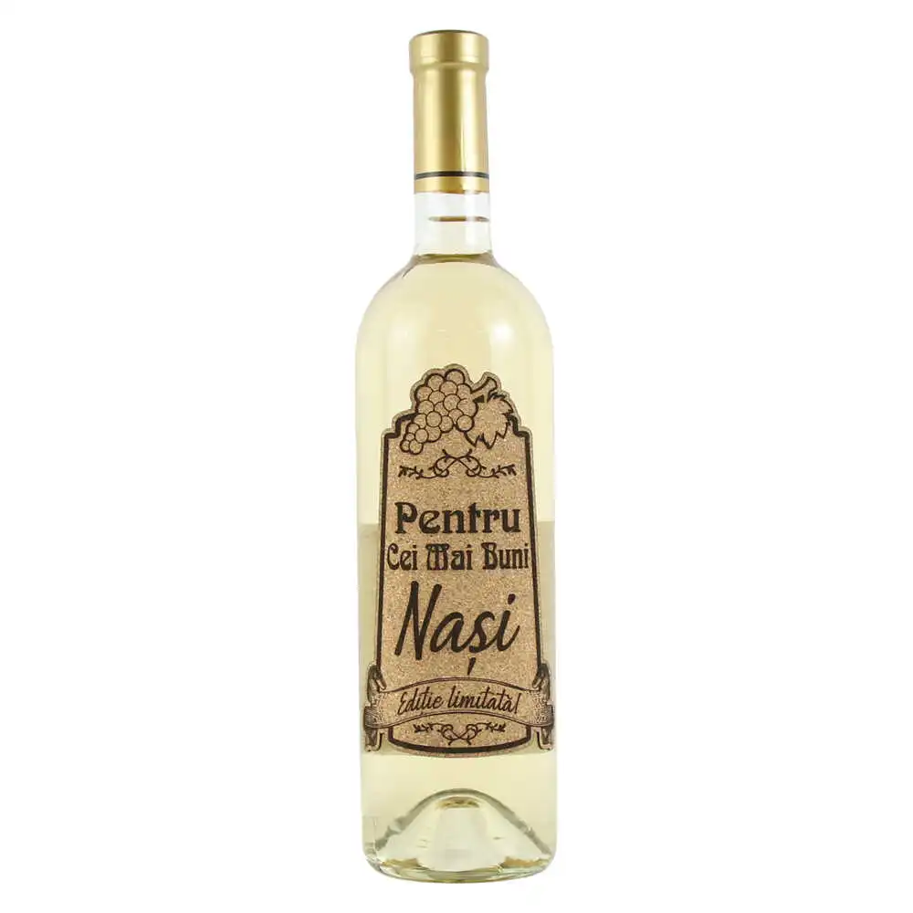 Vin alb 750 ml "Nasi pentru o zi...." cu eticheta personalizata din pluta