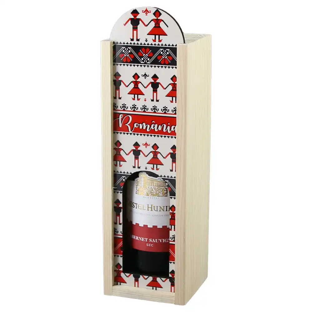 Cutie din lemn "Romania" cu sticla de vin 187 ml