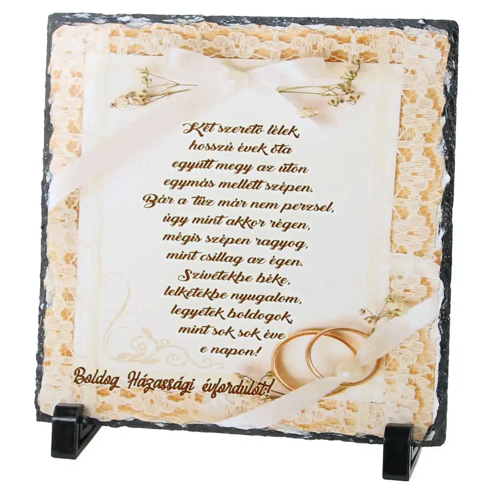 Placa ardezie "Boldog Hazassagi Evfordulot!" 19x19 CM Placa ardezie "Boldog Hazassagi Evfordulot!" 19x19 CM