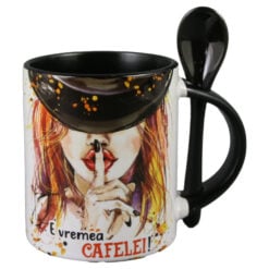 Cana ceramica cu lingurita "E vremea Cafelei!"