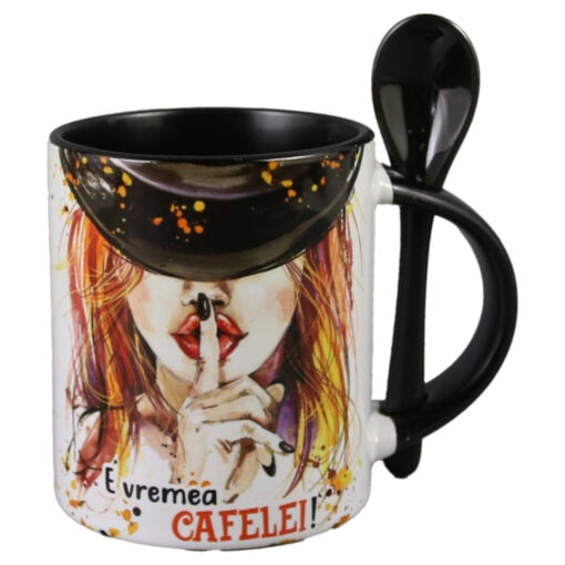Cana ceramica cu lingurita "E vremea Cafelei!"
