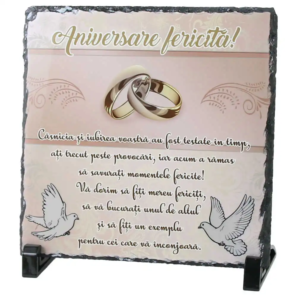 Placa ardezie "Aniversare fericita..." 19x19 CM Placa ardezie "Aniversare fericita..." 19x19 CM