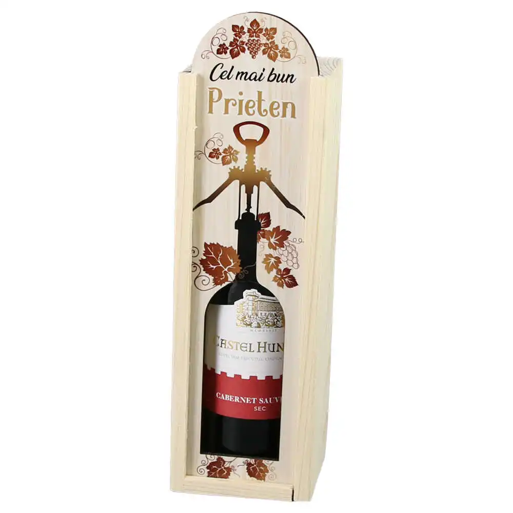 Cutie din lemn cu sticla de vin 187 ml "Cel mai bun Prieten" 7 x 24 cm Cutie din lemn cu sticla de vin 187 ml "Cel mai bun Prieten" 7 x 24 cm