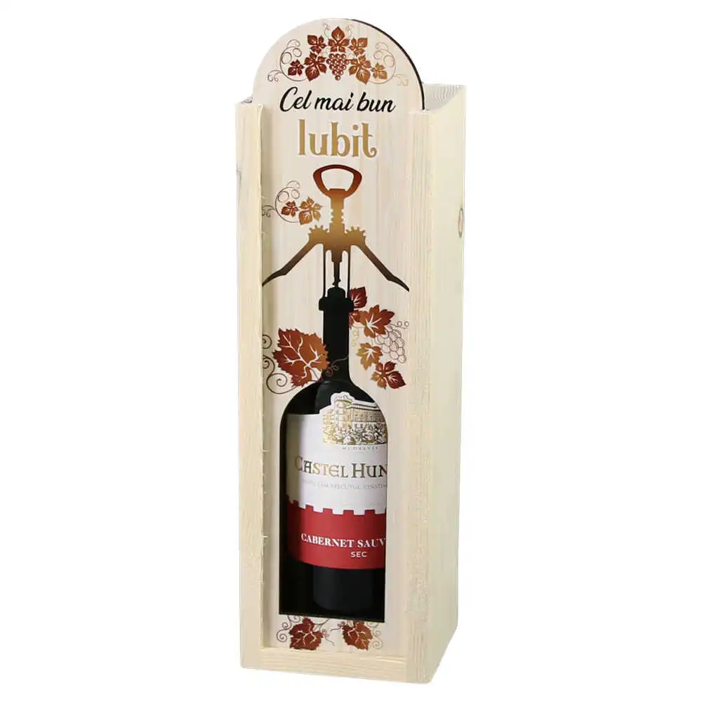 Cutie din lemn cu sticla de vin 187 ml "Cel mai bun Iubit" 7 x 24 cm Cutie din lemn cu sticla de vin 187 ml "Cel mai bun Iubit" 7 x 24 cm