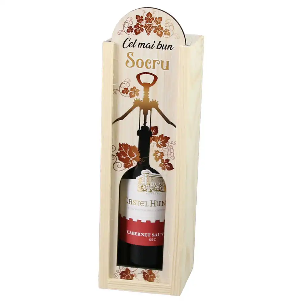 Cutie din lemn cu sticla de vin 187 ml "Cel mai bun Socru" 7 x 24 cm Cutie din lemn cu sticla de vin 187 ml "Cel mai bun Socru" 7 x 24 cm
