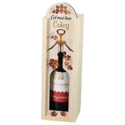 Cutie din lemn cu o sticla vin 187 ml