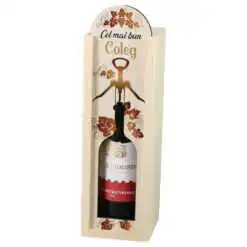 Cutie din lemn cu sticla de vin 187 ml "Cel mai bun Coleg" 7 x 24 cm