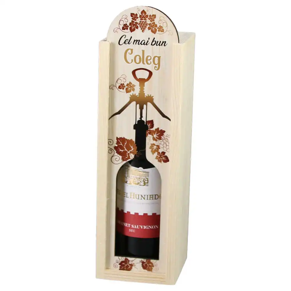Cutie din lemn cu sticla de vin 187 ml "Cel mai bun Coleg" 7 x 24 cm Cutie din lemn cu sticla de vin 187 ml "Cel mai bun Coleg" 7 x 24 cm