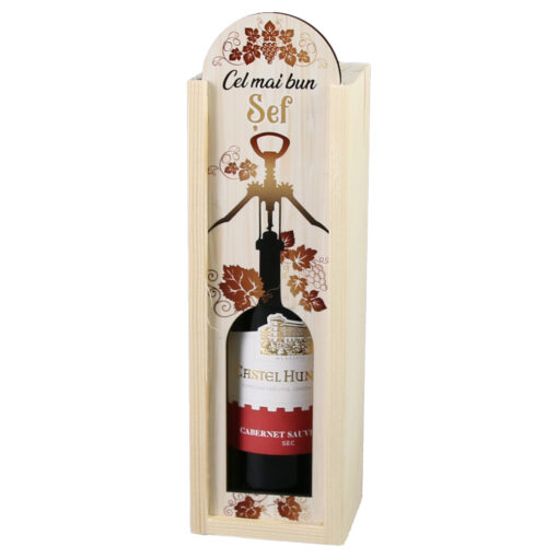 Cutie din lemn cu o sticla vin 187 ml