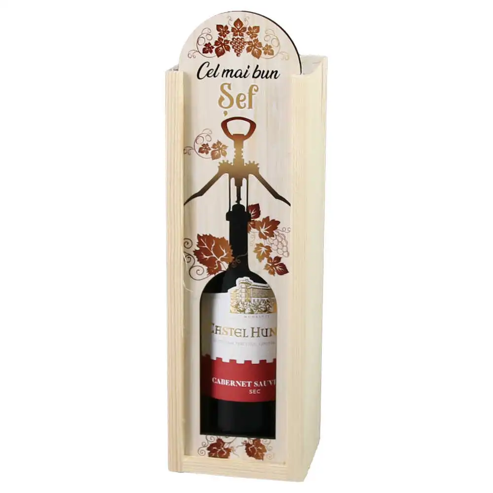 Cutie din lemn cu sticla de vin 187 ml "Cel mai bun Sef" 7 x 24 cm Cutie din lemn cu sticla de vin 187 ml "Cel mai bun Sef" 7 x 24 cm