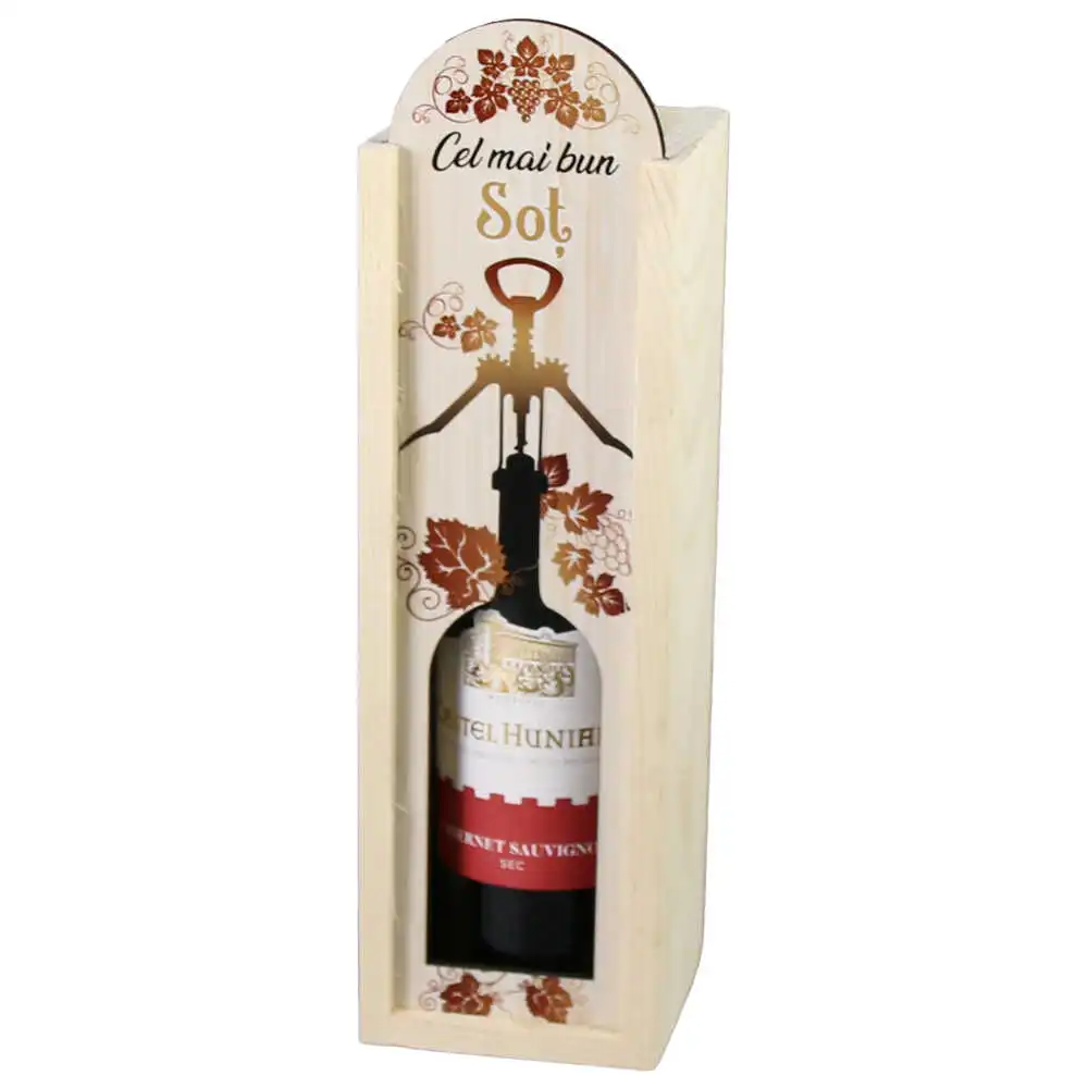 Cutie din lemn cu sticla de vin 187 ml "Cel mai bun Sot" 7 x 24 cm Cutie din lemn cu sticla de vin 187 ml "Cel mai bun Sot" 7 x 24 cm